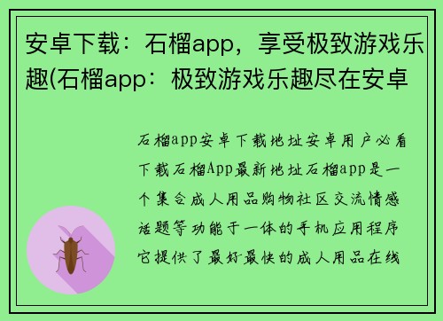 安卓下载：石榴app，享受极致游戏乐趣(石榴app：极致游戏乐趣尽在安卓下载)